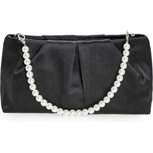 ⚡ Women's Black Evening Formal Pleated Satin Fabric Zipper Closure Clutch Bag